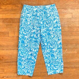Vintage Floral Cotton Capris Size Medium 29-31" Waist 1990s Blue Cropped Pants